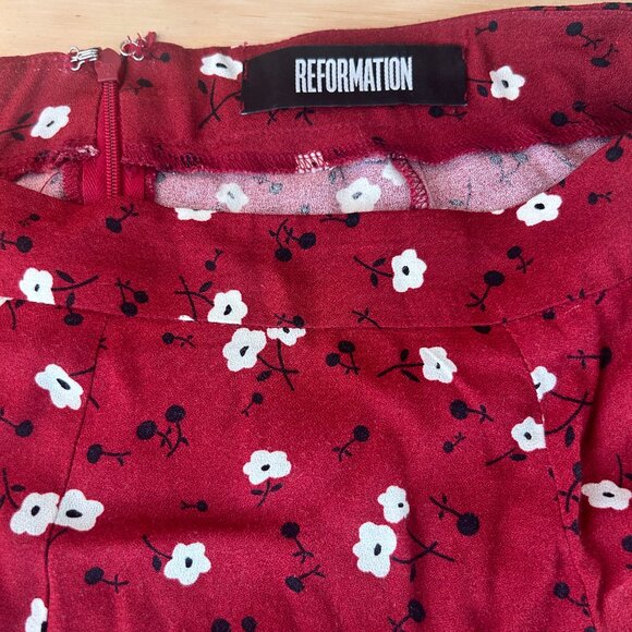 Reformation Flouce Mini Skirt Red, White Flowers - Picture 3 of 4